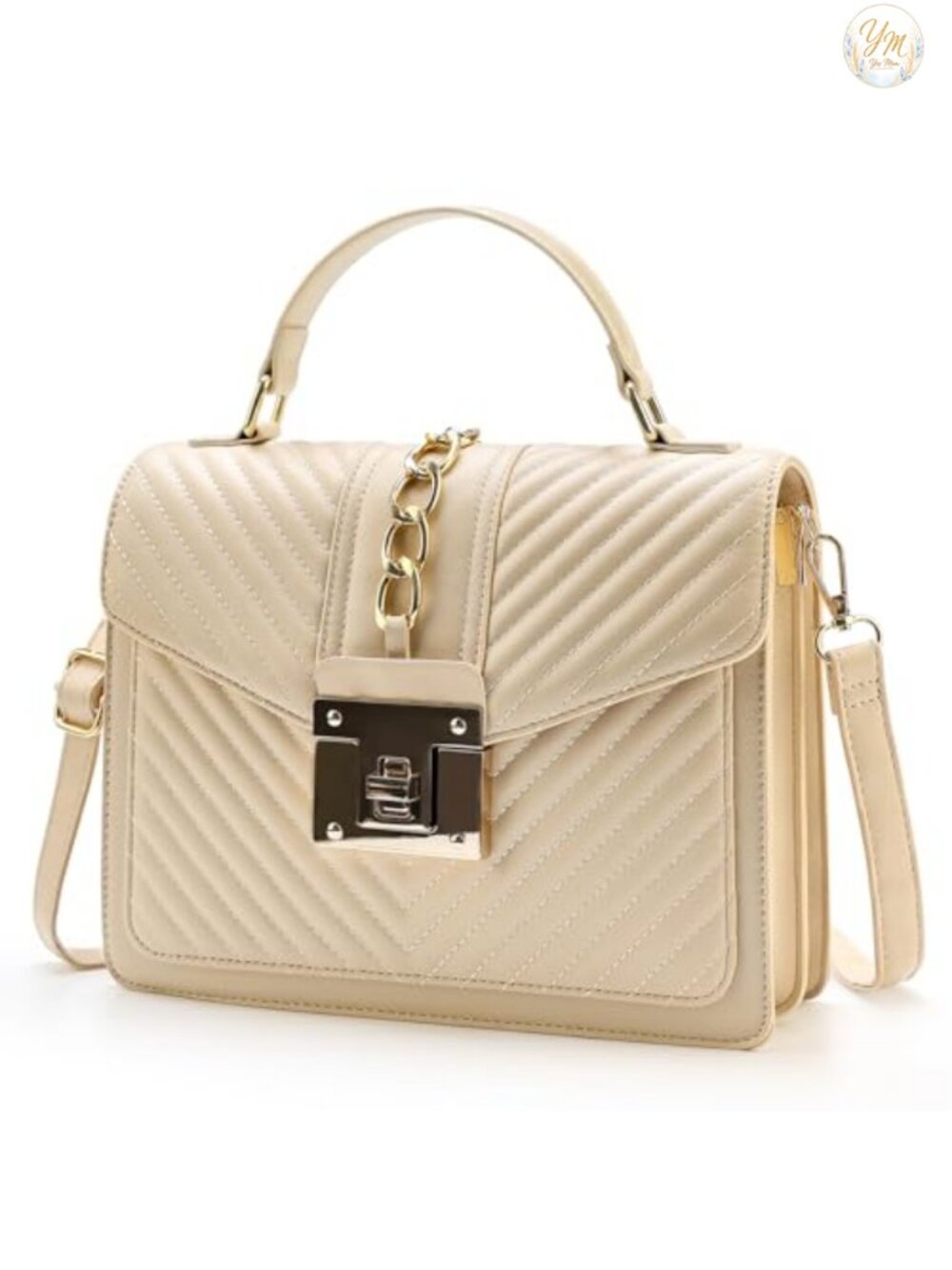 Faux Leather Quilted Crossbody Bag Flap Turn-Lock Satchel Purse Women